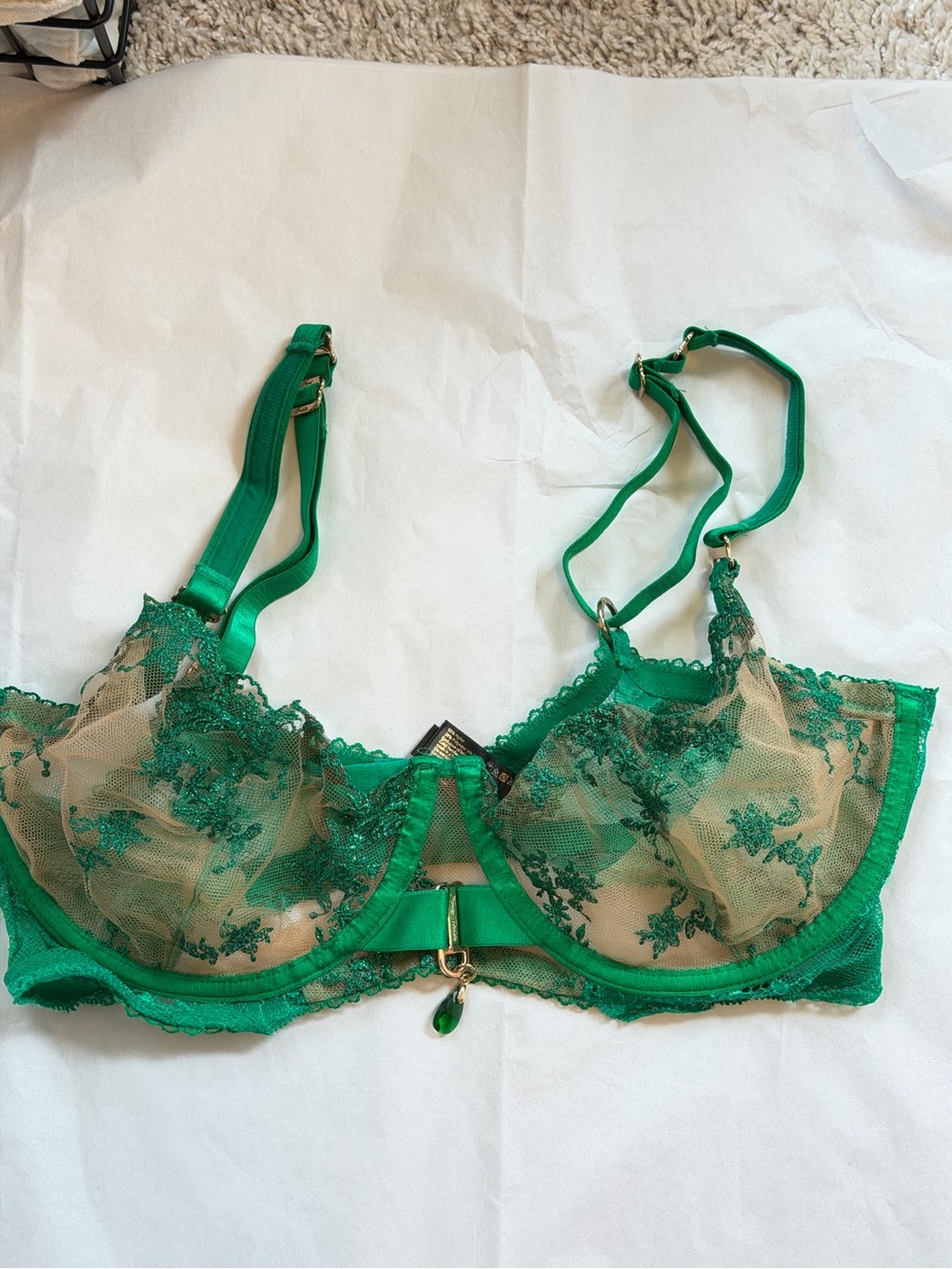 Honey Birdette Whitney Collection Emerald Green Embroidered Lace Underwire Bra